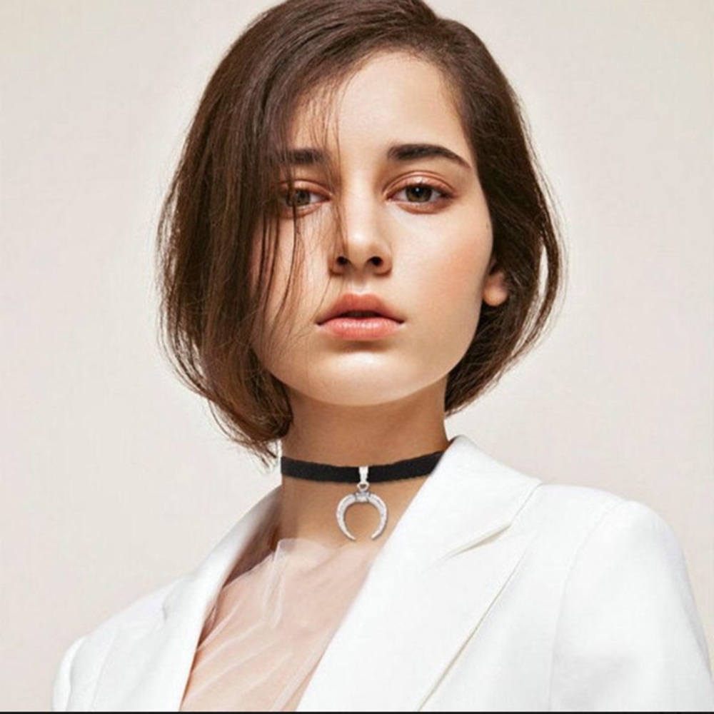 Black Suede Choker with Silver Mystic Moon - Picture 4 of 7
